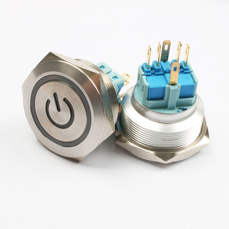 مفتاح تشغيل وإيقاف تشغيل معدني بأزرار ضغط مقاس 30 مم، نوع حلقة مضيئة LED