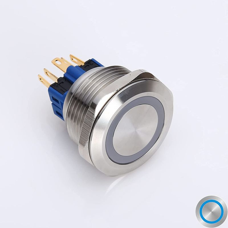 مفاتيح ضغط معدنية مضيئة مقاس 28 مم، نوع حلقة دائرية 500 فولت LED