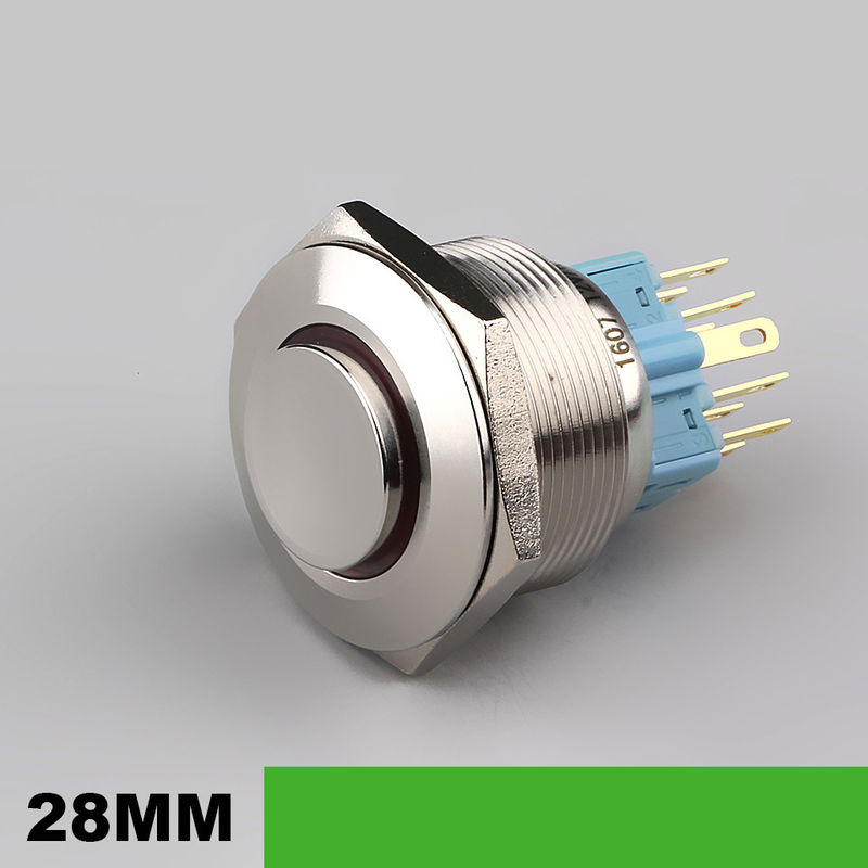 مفاتيح ضغط معدنية مضيئة مقاس 28 مم، نوع حلقة دائرية 500 فولت LED