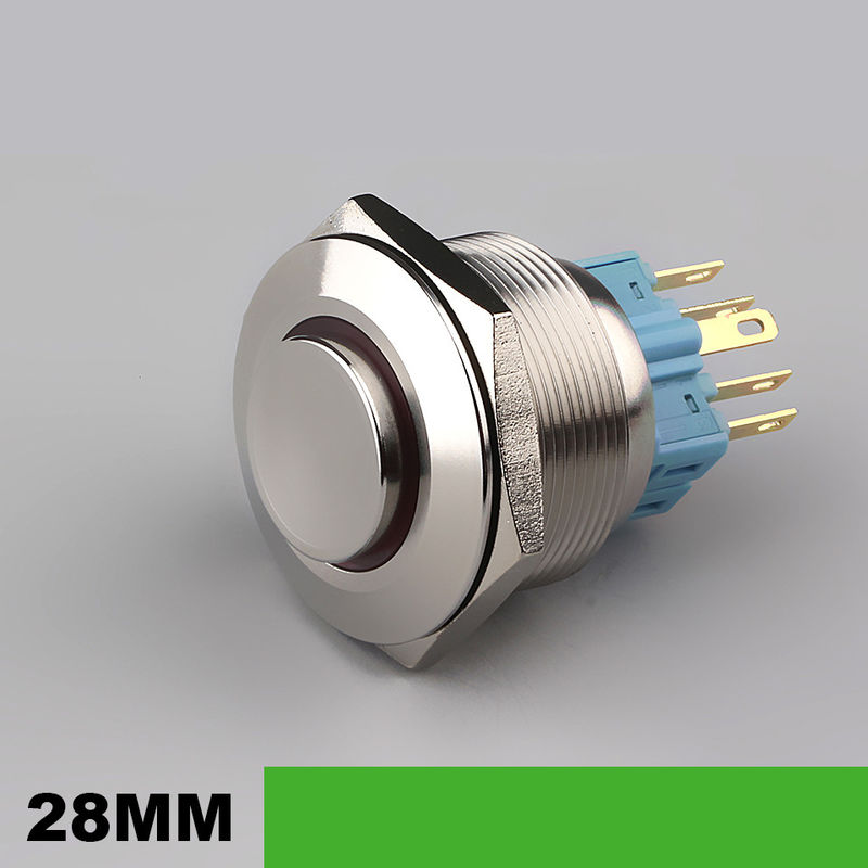 مفاتيح ضغط معدنية مضيئة مقاس 28 مم، نوع حلقة دائرية 500 فولت LED