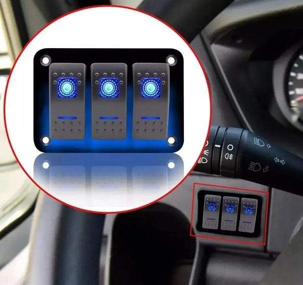 DC 12V 24V Blue LED Backlit 3 Gang Aluminum 5 Pin ON Off Toggle Rocker Switch Panel وحدة التحكم في المفاتيح