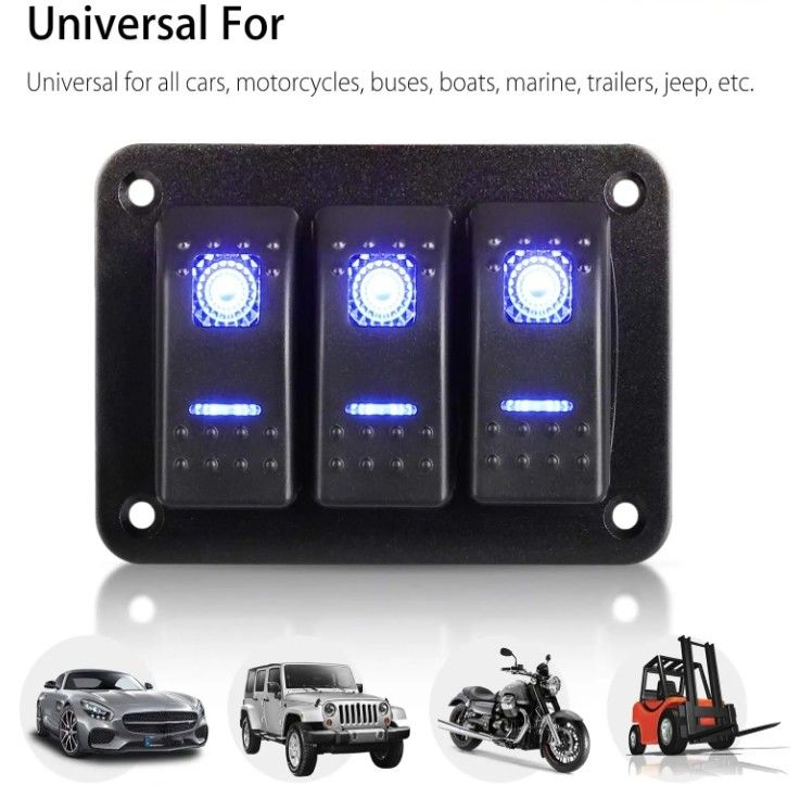 DC 12V 24V Blue LED Backlit 3 Gang Aluminum 5 Pin ON Off Toggle Rocker Switch Panel وحدة التحكم في المفاتيح