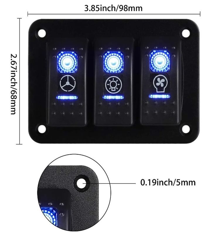 DC 12V 24V Blue LED Backlit 3 Gang Aluminum 5 Pin ON Off Toggle Rocker Switch Panel وحدة التحكم في المفاتيح
