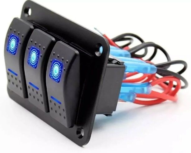 DC 12V 24V Blue LED Backlit 3 Gang Aluminum 5 Pin ON Off Toggle Rocker Switch Panel وحدة التحكم في المفاتيح