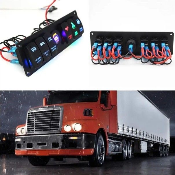 لون فولتميتر 6 عصابة DC12V 24V مدعوم على قبالة 5 PIN لوحة التبديل الروكر للقافلة السيارات البحرية