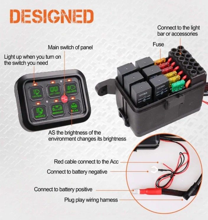 6 عصابة 12 فولت LED Switch Panel RGB Kit تلقائي قابل للتخفيف Universal Light Bar Controller مع APP