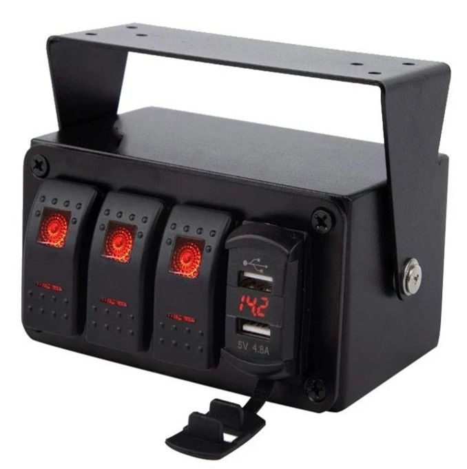 DC12V 24V 3 العصابة الحمراء LED Light Rocker مربع لوحة التبديل مع مزدوج 4.8A USB شاحن فولتميتر للسيارات البحرية الشاحنات القوارب