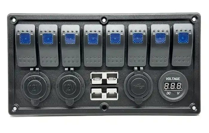 12V 8 Way Gang Rocker Switch Panel مع W / 50A مضاعفات أندرسون مزدوجة