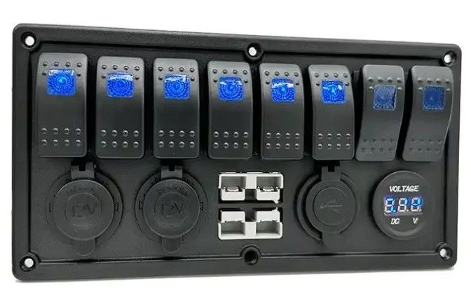 12V 8 Way Gang Rocker Switch Panel مع W / 50A مضاعفات أندرسون مزدوجة