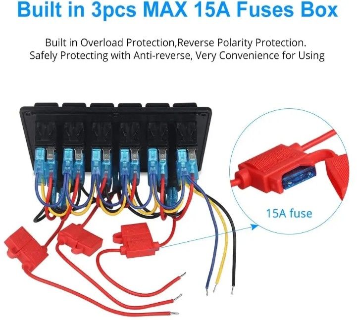 عازل المياه قارب بحري صانع التبديل لوحة 6 عصابة مع منفذ USB مزدوج 3.1A فولت متر ضوء LED الأزرق