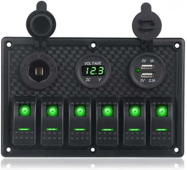 عازل المياه قارب بحري صانع التبديل لوحة 6 عصابة مع منفذ USB مزدوج 3.1A فولت متر ضوء LED الأزرق