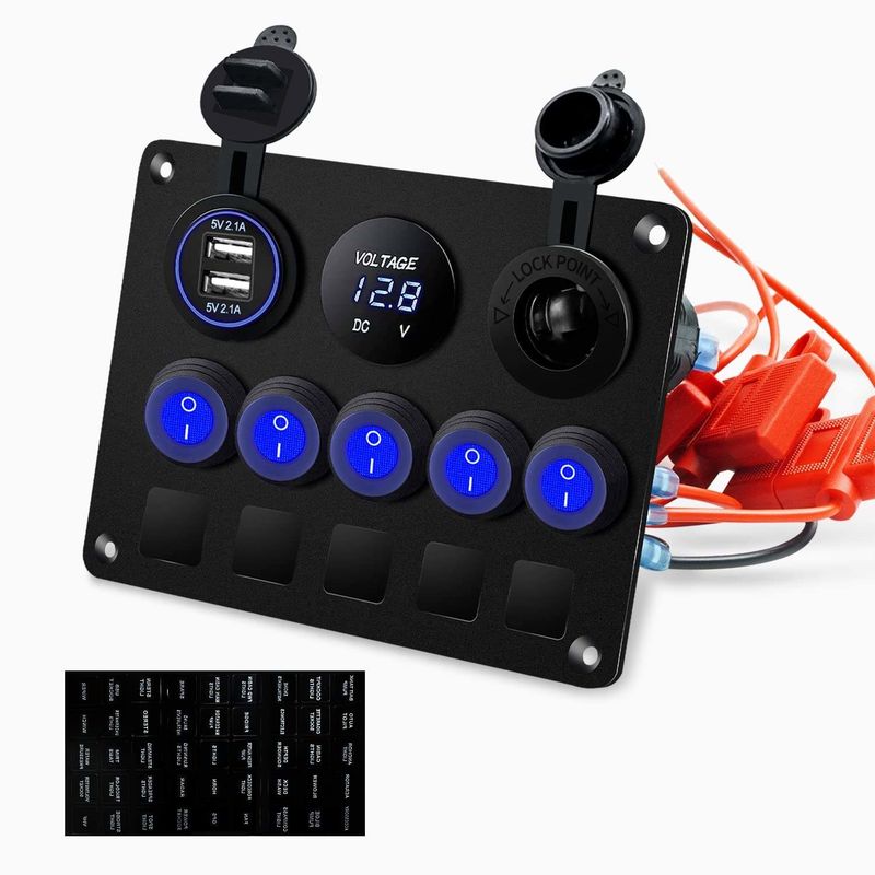 5 عصابة منوعة من الماء لوحة التبديل مع منفذ USB مزدوج مع أضواء LED زرقاء
