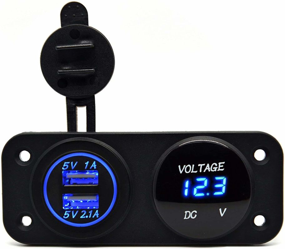 DC 12V 24V LED رقمي فولتميتر USB مزدوج منفذ منفذ الطاقة 3.1A شاحن