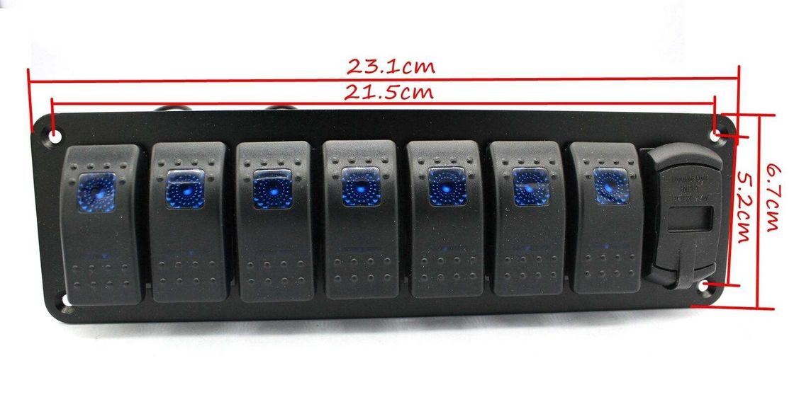 لوحة التبديل DC 12V 7 Gang Rocker مع 4.8 Amp مزدوج شاحن USB LED