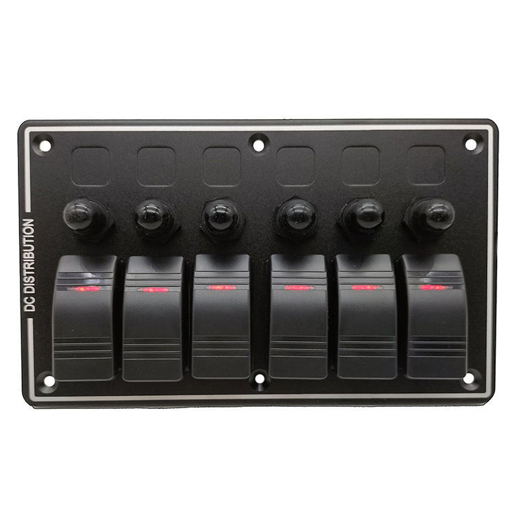 لوحة التبديل DC 12V 6 Gang Rocker مع إضاءة LED حمراء للسيارة القارب