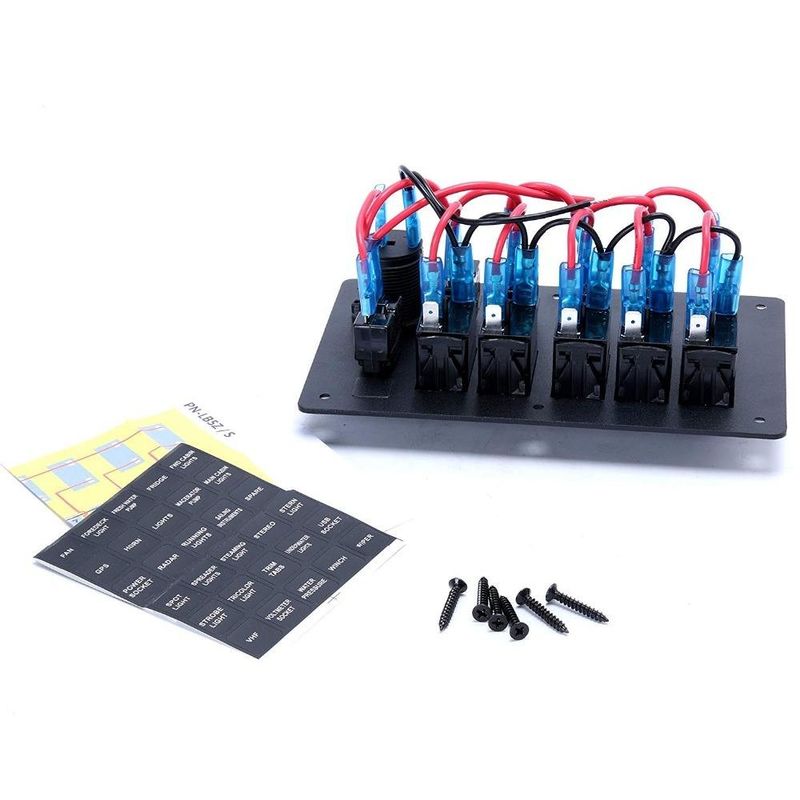 لوحة التبديل DC 12V 6 Gang Rocker مع إضاءة LED حمراء للسيارة القارب